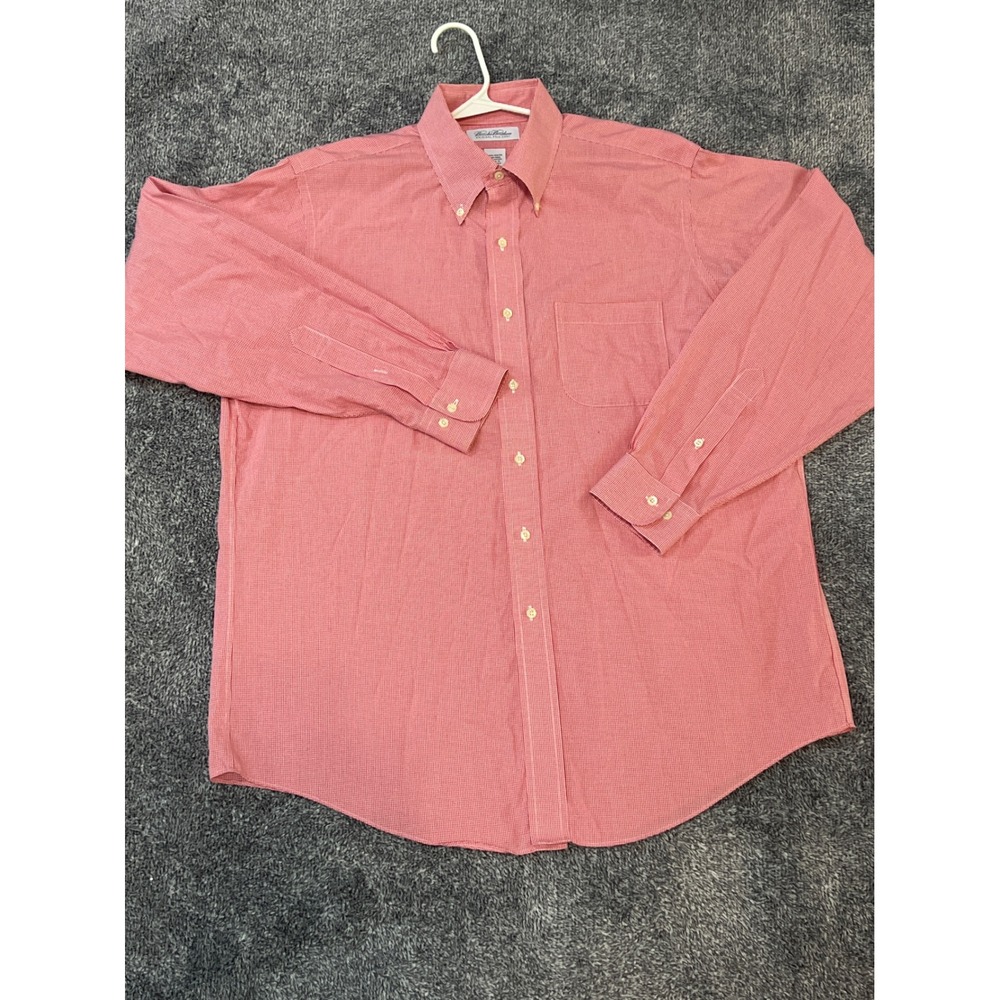 Brooks Brothers Non-Iron Gingham Button Down Shirt Red White Mens 16.5 34/35